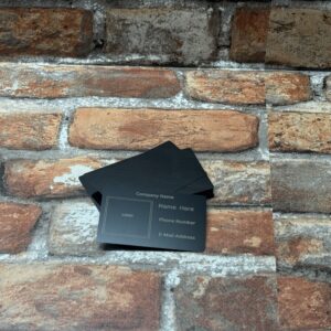 Custom Laser-Engraved Metal Business Card – Black with White/Grey Design